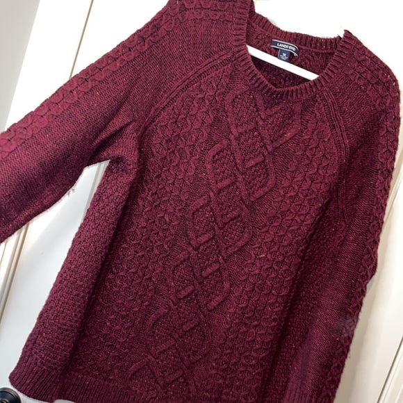 Maroon Lands End warm chunky cable knit wool blend sweater size 1X - Picture 2 of 10
